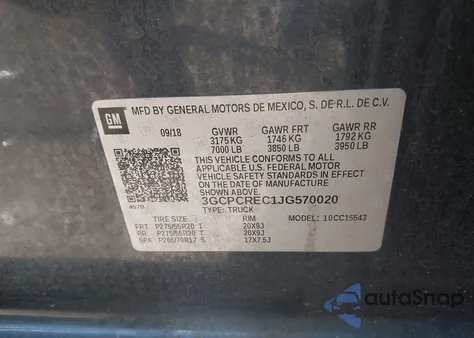 2018 Chevrolet Silverado 1500 1Lt z USA, uszkodzony, nr VIN 3GCPCREC1JG570020